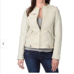 Elegant Cream Quilted Leather Jacket